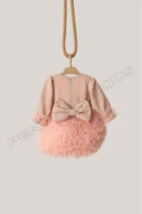 penu baby kids Powder Long Sleeve Cotton Lined Tutu Skirt with Bow for Baby Girl Dress - Image 8