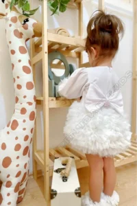 penu baby kids Ecru Long Sleeve Cotton Lined Tutu Skirt with Bow for Baby Girl Dress - Image 2