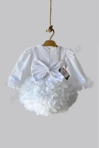 penu baby kids Ecru Long Sleeve Cotton Lined Tutu Skirt with Bow for Baby Girl Dress - Image 7