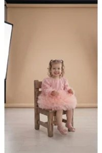 penu baby kids Pink Long Sleeve Cotton Lined Tutu Skirt with Bow for Baby Girl Dress - Image 2