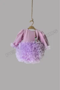 penu baby kids Lilac Long Sleeve Cotton Lined Tutu Skirt with Bow Bow Baby Girl Dress - Image 6