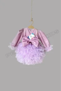 penu baby kids Lilac Long Sleeve Cotton Lined Tutu Skirt with Bow Bow Baby Girl Dress - Image 7