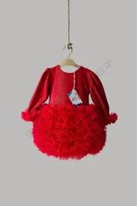 penu baby kids Red Long Sleeve Cotton Lined Tutu Skirt with Bow and Baby Girl Dress - Image 6