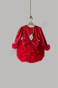 penu baby kids Red Long Sleeve Cotton Lined Tutu Skirt with Bow and Baby Girl Dress - Image 7