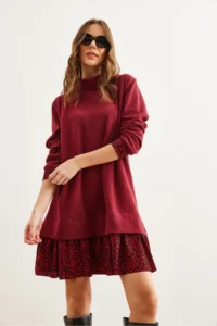 Olalook Women's Burgundy Red Garnished Thessaloniki Dress - Image 3