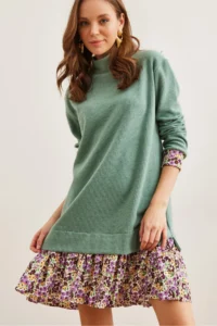 Olalook Women's Mint Green Garnished Thessaloniki Dress