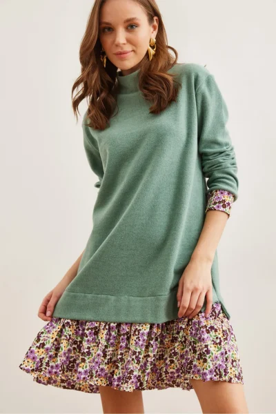 Olalook Women's Mint Green Garnished Thessaloniki Dress