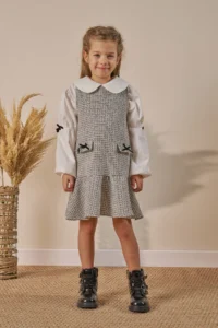 Minipodyum Girls' Dress Baby Collar Shirt Holiday Dress