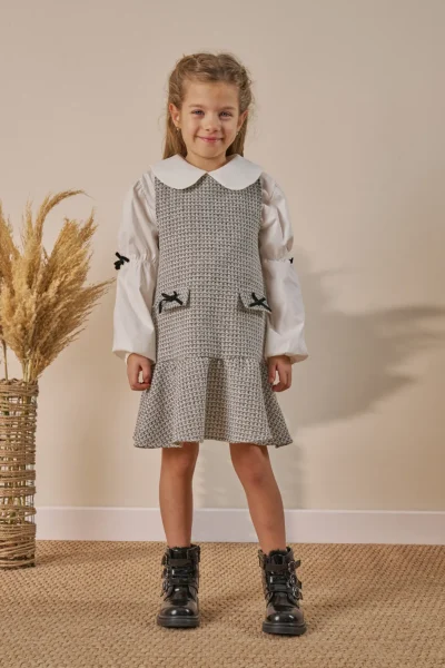 Minipodyum Girls' Dress Baby Collar Shirt Holiday Dress