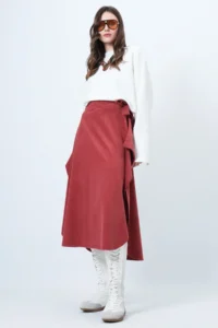 Trend Alaçatı Stili Women's Brick Asymmetrical Cut Waist Tie Detailed Skirt Alc-X14690 - Image 5