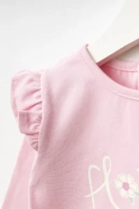Minipodyum Baby Girl Top and Bottom Set with Frilled Shoulder Bandana and Floral Printed Tights - Image 6