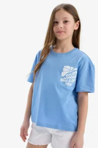 DeFacto Relax Fit Crew Neck Printed Short Sleeve T-Shirt Girls - Image 3