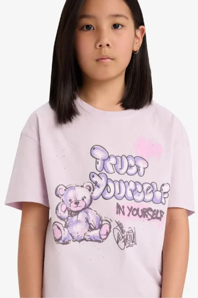 DeFacto Relax Fit Crew Neck Back Printed Short Sleeve T-Shirt Girl Child