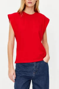TRENDYOLMiLLA Rejection 100% Cotton Wadding Look Basic Crew Neck Knitting T-Shirt - Image 4