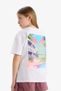 DeFacto Crew Neck Printed Short Sleeve T-Shirt Girls - Image 2