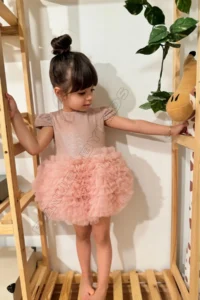 penu baby kids Powder Pink Tutu Short Sleeve Baby Girl Dress - Princess - Image 4