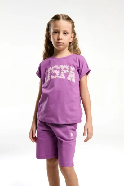 US Polo Assn. U.s. Polo Shirt Assn Girls' Purple Bermuda Set