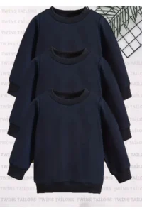twins tailors Unprinted Fleece Inside 3 Pack Unisex Navy Blue Crew Neck Children's School Sweatshirt