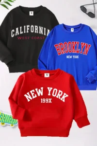 twins tailors Brooklyn California Printed 3-Pack Unisex Red-Blue-Black Crew Neck Kids Sweatshirt