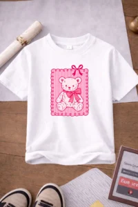 twins tailors Cute Boy And Teddy Printed 3-Pack Pink-White-Orange Girls' T-Shirt - Image 3