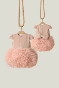 penu baby kids Powder Pink Tutu Short Sleeve Baby Girl Dress - Princess - Image 5