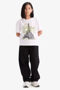 DeFacto Relax Fit Crew Neck Printed Short Sleeve T-Shirt Girls - Image 2