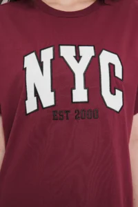 TRENDYOLMİLLA Burgundy 100% Thick Cotton Oversized/Wide Pach Embroidered Knitting T-Shirt - Image 3