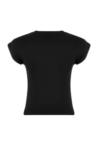 TRENDYOLMİLLA Teen Black Fitted Moon Arm Short Sleeve Cotton Rib Knitting T-Shirt - Image 7