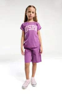 US Polo Assn. U.s. Polo Shirt Assn Girls' Purple Bermuda Set - Image 2