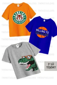 twins tailors Children's Printed Gray-Orange-Sax Blue 3-Piece Children's T-shirt Pack