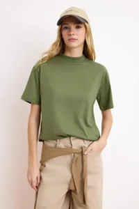 TRENDYOLMİLLA Brown-Khaki 2 Sets Package 100% Cotton Basic Dog collar Knitting T-Shirt - Image 5
