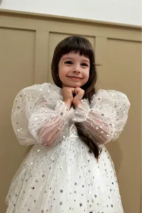 penu baby kids White Balloon Sleeve Starry Tulle Long Sleeve Girl's Dress - Image 4