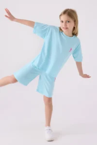 US Polo Assn. U.s. Polo Shirt Assn Girls' Blue Bermuda Set - Image 3