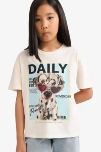 DeFacto Relax Fit Crew Neck Printed Short Sleeve T-Shirt Girls