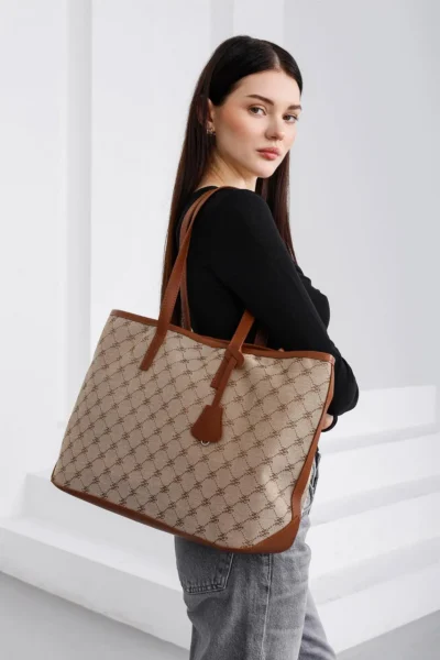 Shule Bags Michelle Monogram Shoulder Bag Tan