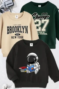 twins tailors Astronaut And Brooklyn Printed 3-Pack Unisex Black-Beige-Green Kids Sweatshirt