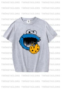 twins tailors Cookie Monster Printed 3-Pack Unisex Saks Blue-Grey-Orange Kids T-Shirt - Image 3