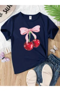 twins tailors Ribbon And Heart Printed 3 Pack Navy Blue-Red-White Girls' T-Shirts - Image 3