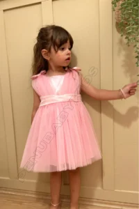penu baby kids Pink Shoulder Bow Ribbon Tulle Baby Girl Dress - Bow