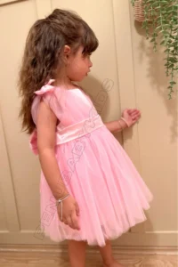 penu baby kids Pink Shoulder Bow Ribbon Tulle Baby Girl Dress - Bow - Image 2