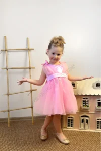penu baby kids Pink Shoulder Bow Ribbon Tulle Baby Girl Dress - Bow - Image 4
