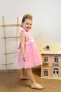 penu baby kids Pink Shoulder Bow Ribbon Tulle Baby Girl Dress - Bow - Image 5