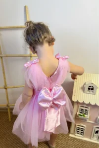 penu baby kids Pink Shoulder Bow Ribbon Tulle Baby Girl Dress - Bow - Image 6