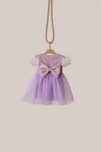 penu baby kids Purple Short Balloon Tulle Sleeve Detailed Tutu Tutu Baby Girl Dress - Image 7