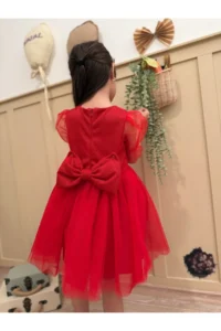 penu baby kids Red Short Balloon Tulle Sleeve Detailed Tutu Tutu Baby Girl Dress - Image 4