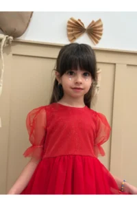 penu baby kids Red Short Balloon Tulle Sleeve Detailed Tutu Tutu Baby Girl Dress - Image 5