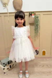 penu baby kids White Tulle Detailed Sleeveless Baby Girl Dress - Image 3