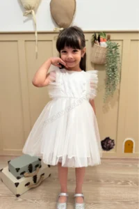 penu baby kids White Tulle Detailed Sleeveless Baby Girl Dress - Image 5