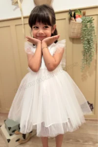 penu baby kids White Tulle Detailed Sleeveless Baby Girl Dress - Image 7