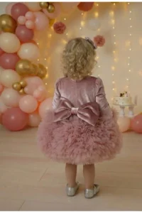 penu baby kids Velvet Long Sleeve Baby Girl Dress with Dusty Rose Bottom Tutu Skirt - Image 4